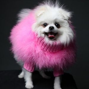 maxbone x Christian Cowan Designer Feather Sweater Knit Pet Jumper - Hot Pink XL